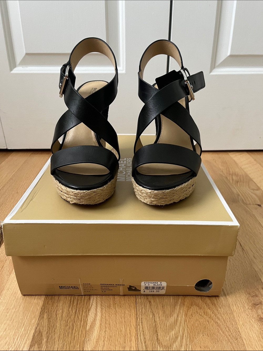 Michael Kors Black Crisscross Espadrille Wedge Sandals